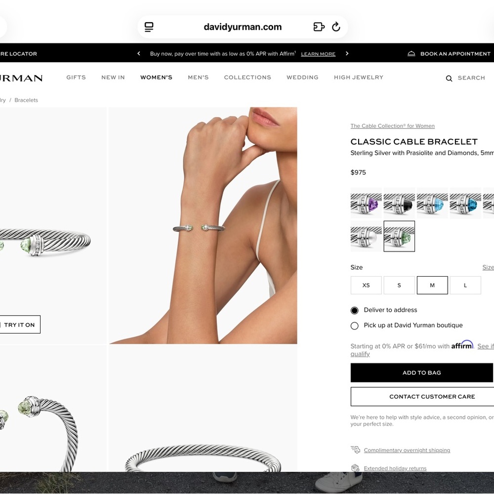 David Yurman Classic Sterling Silver w/Prasiolite Diamonds 5mm.Authentic EUC M - Picture 14 of 15